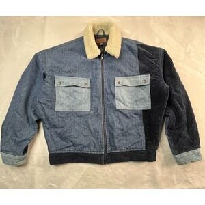 ASOS Mens S Jacket Blue Denim Patch Corduroy Deep Pile Fleece Collar Lined